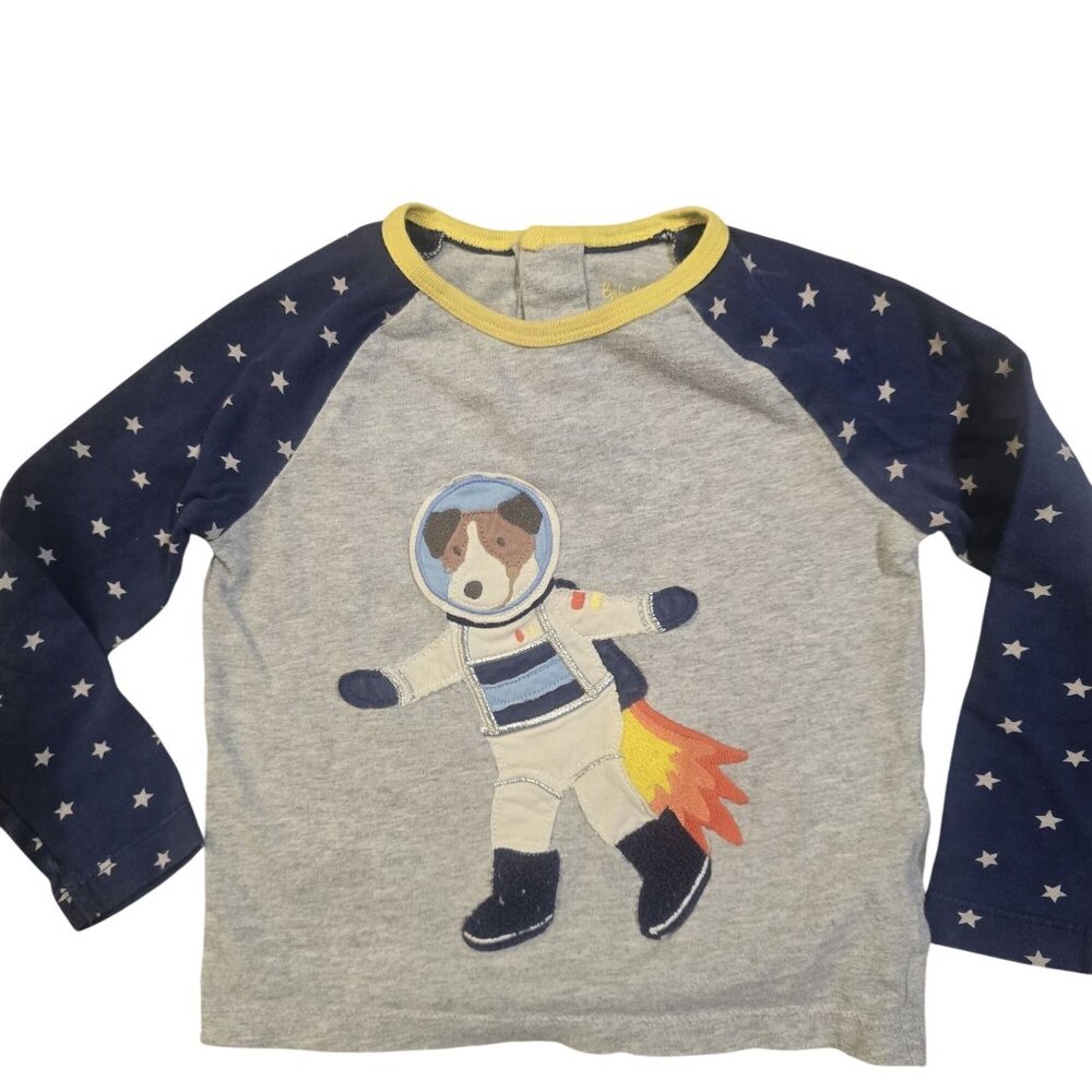 Baby Boden Toddler Long Sleeve Astronaut Dog Shirt Star Sleeves Gray/Blue 2-3Y
